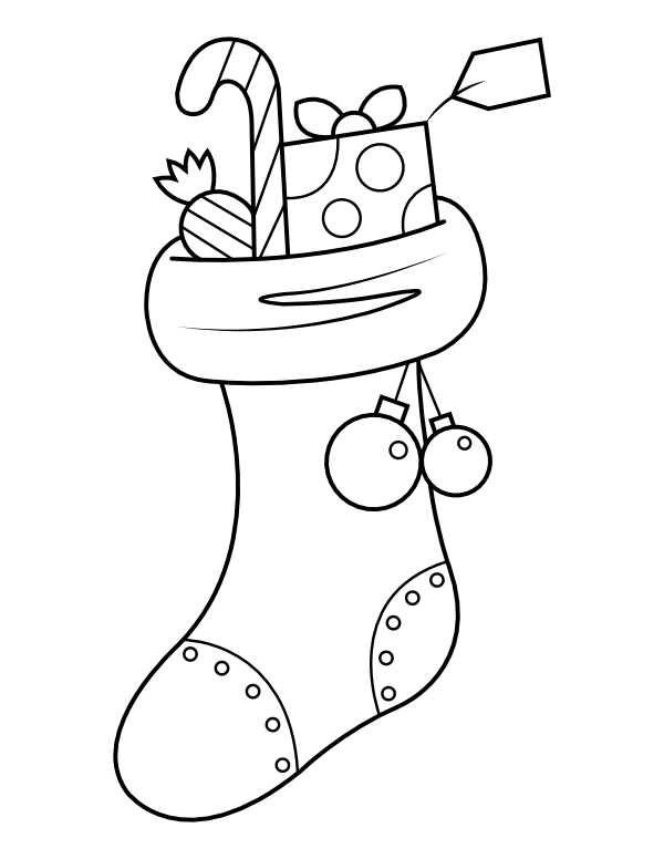 Printable filled christmas stocking coloring page