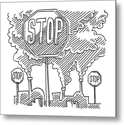 Stop sign air pollution by coal industry drawing metal print by frank ramspott