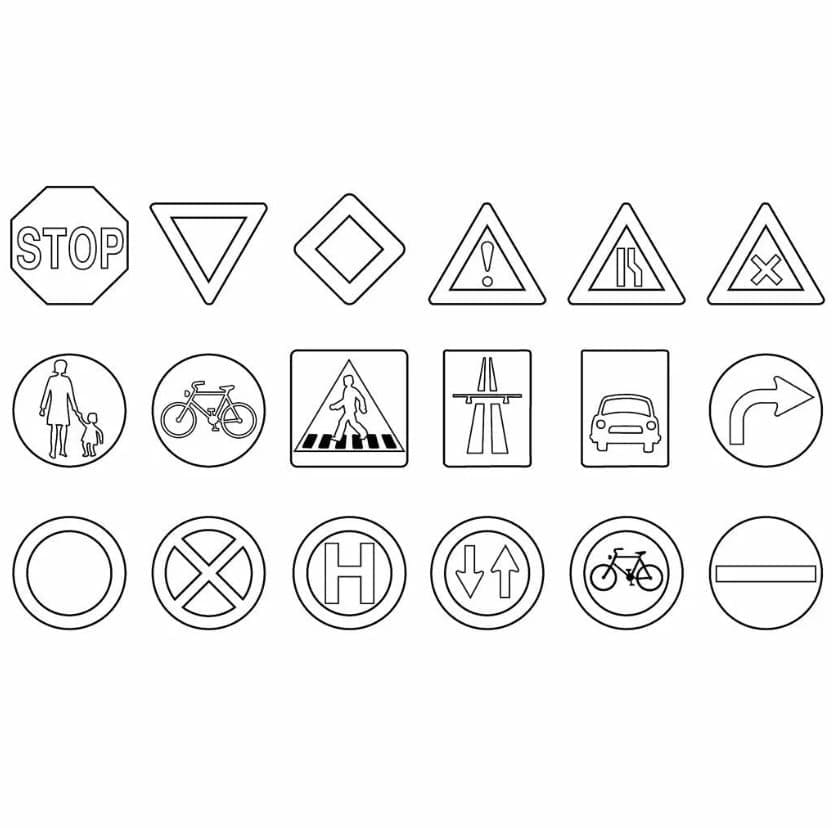 Road signs image coloring page