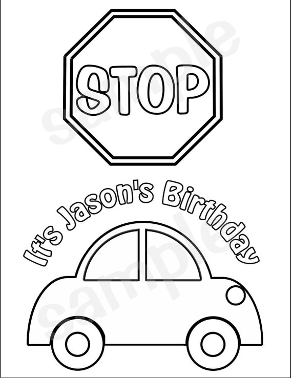 Personalized transportation coloring page birthday party favor colouring activity sheet personalized printable template