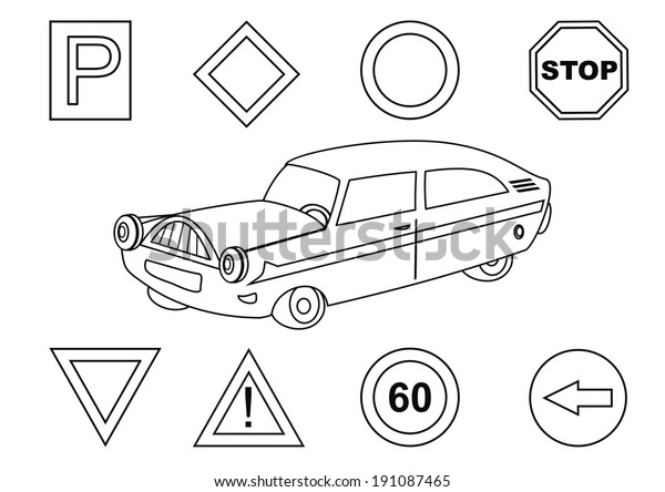 Car traffic signs coloring book vector stock vector royalty free