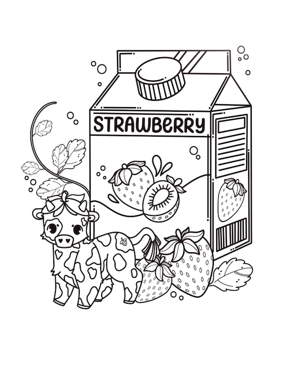 Strawberry cow kawaii coloring page kawaii strawberry printable coloring page