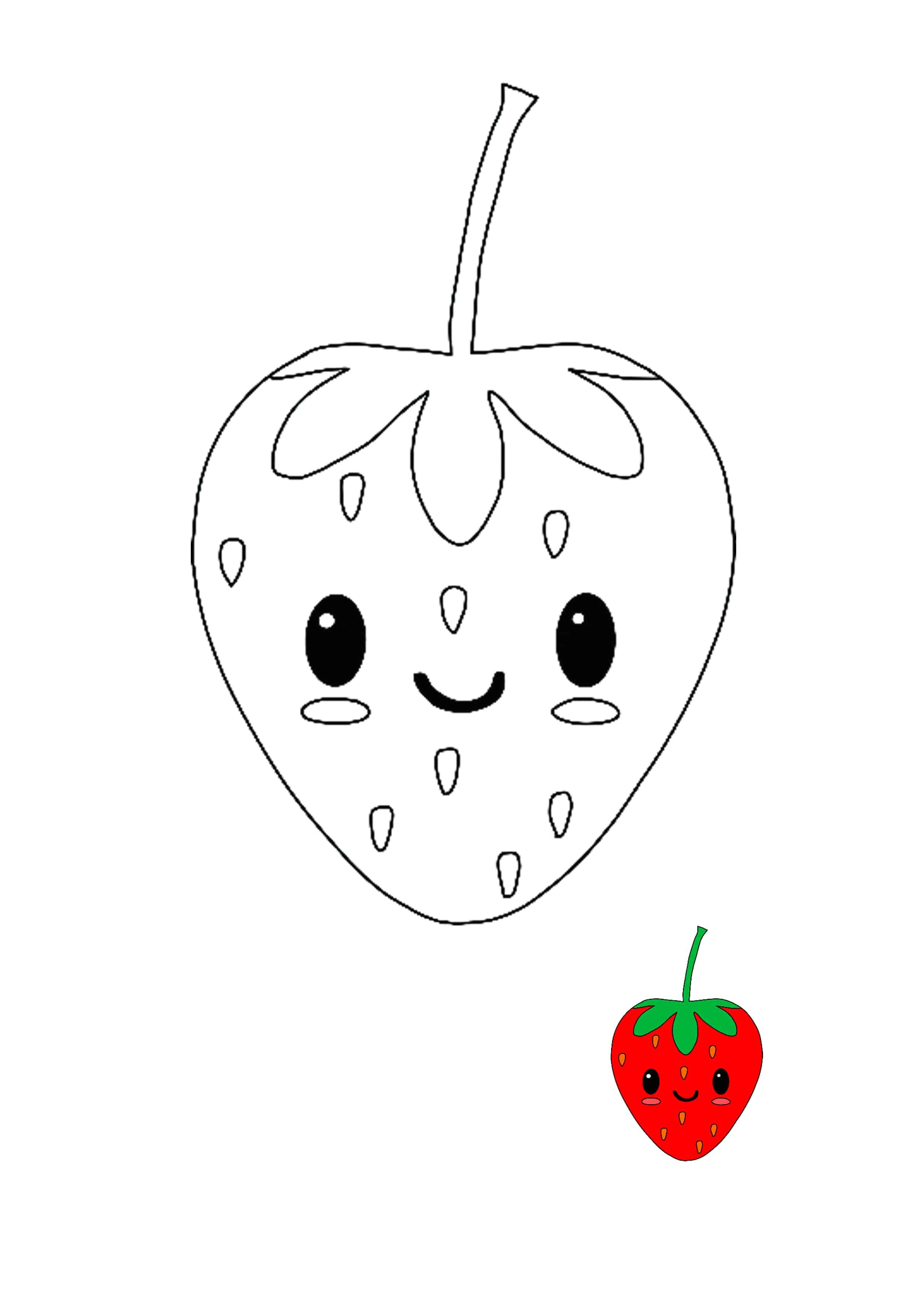 Colorful and cute kawaii strawberry coloring page