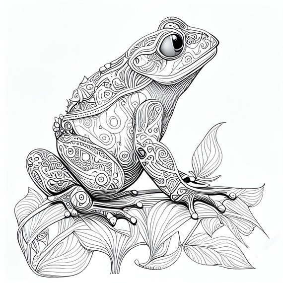 Pack stress relief coloring page frogs digital print filigree detailed mandala instant download set coloring pages for adults