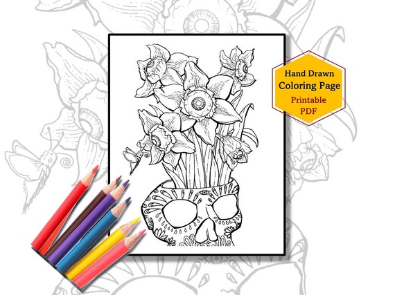 Spooky plant and sugar skull coloring page halloween coloring sheet skull coloring pages flower coloring printable witchy coloring page