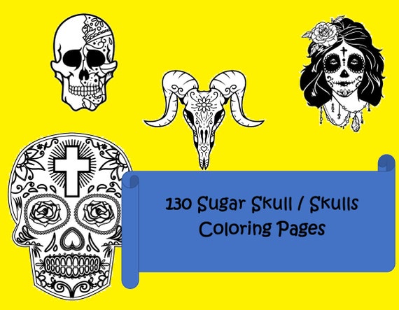 Sugar skull skull coloring pages instant digital download adult coloring sheets printable coloring book coloring for adults