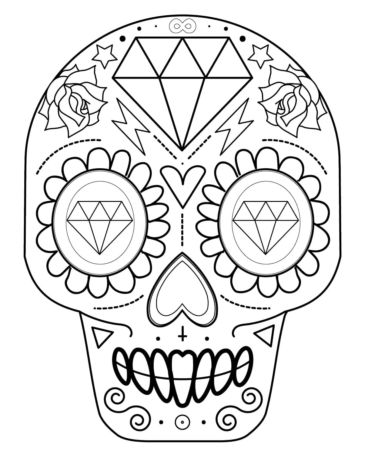 Sugar skull with diamond coloring page