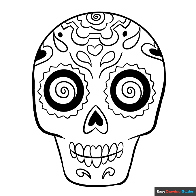 Sugar skull coloring page easy drawing guides