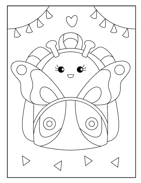 Premium vector school bag coloring pages for kids