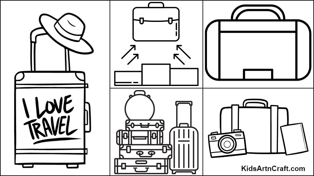 Suitcase coloring pages for kids â free printables