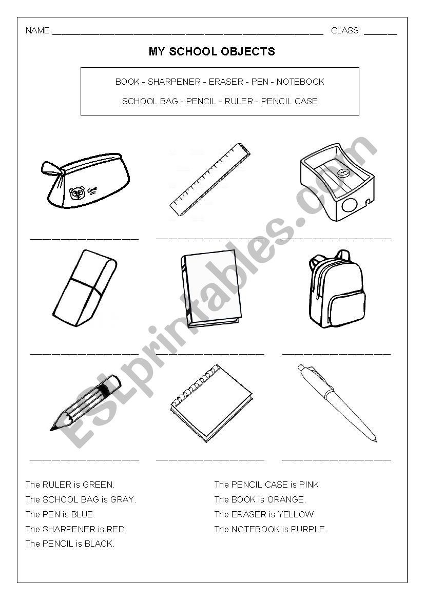 School objects coloring page