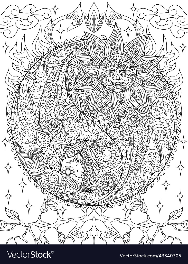 Sun mandala adult coloring pages vector images