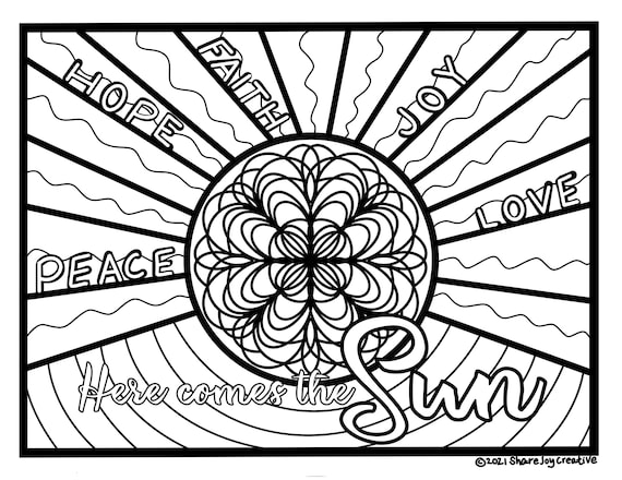 Here es the sun coloring page digital download printable coloring page printable adult coloring page