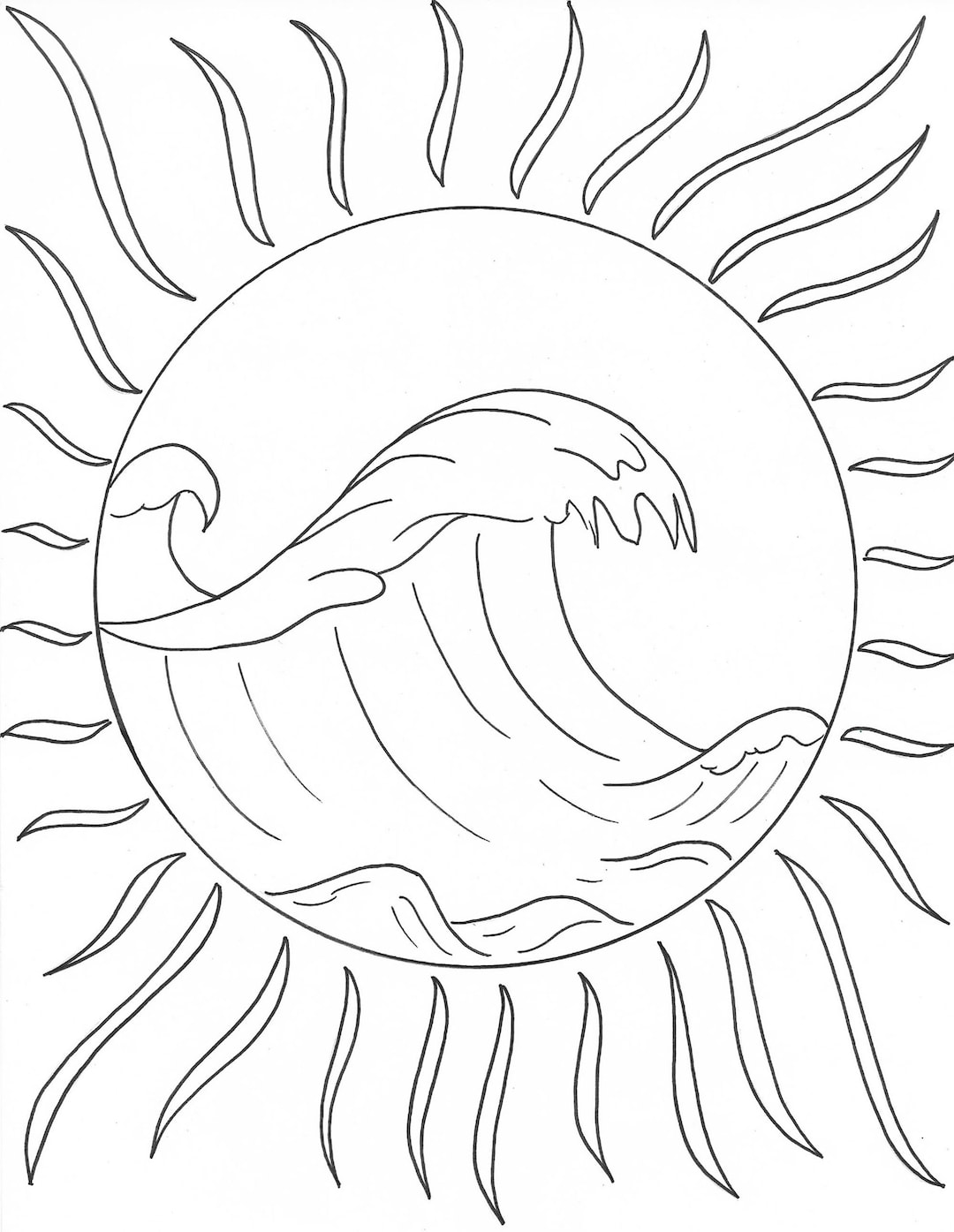 Sun wave digitalprintable coloring page instant download