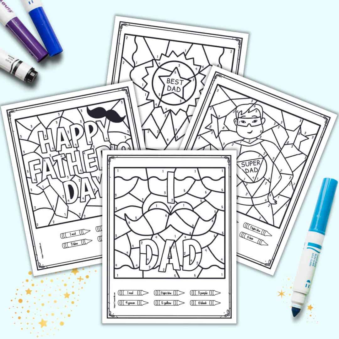 Free printable fathers day color by number pages