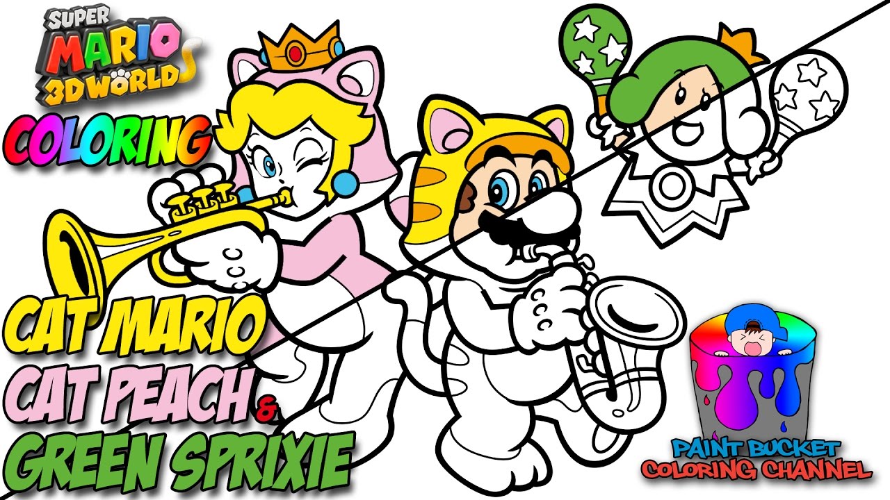How to color cat mario cat peach and sprixie princess