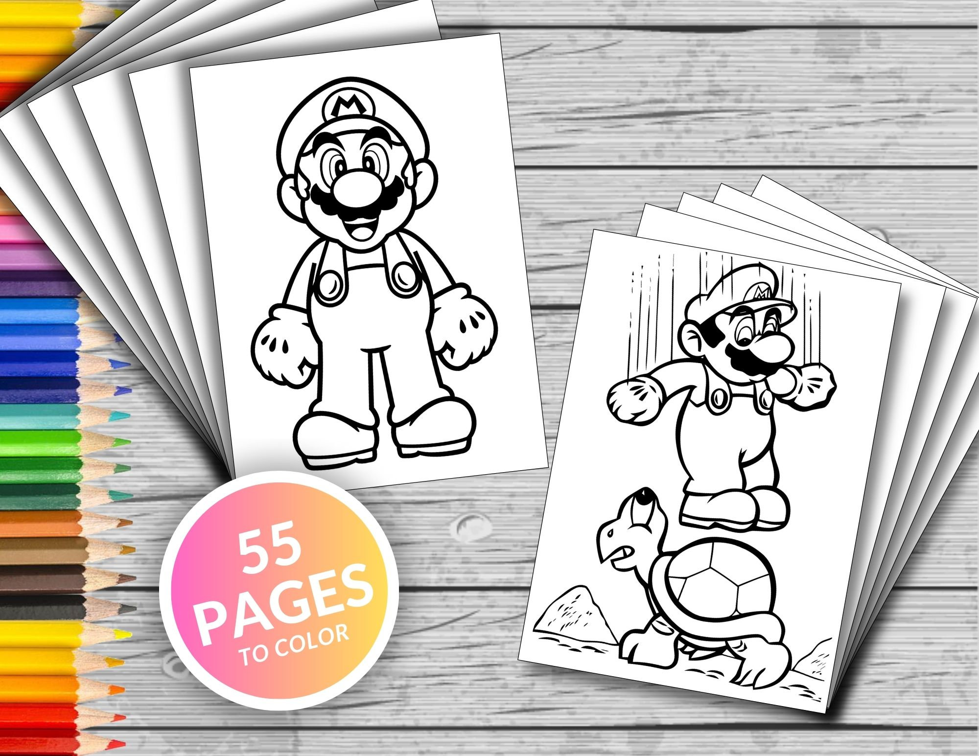 Super mario and friends printable coloring pages super mario coloring book fun at home activity relax and color instant download