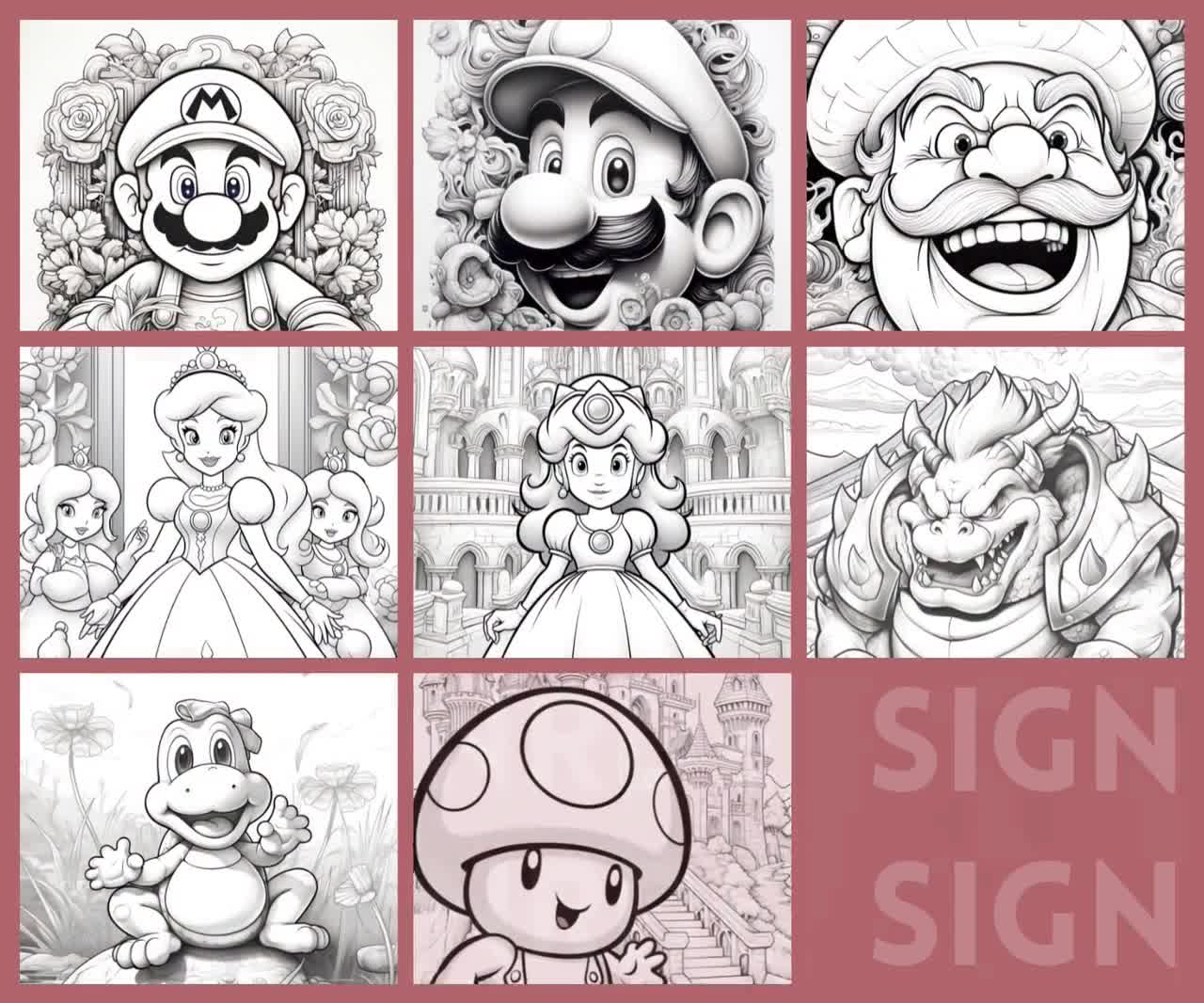 Realistic super mario characters coloring pages mario and friends super mario digital coloring book fun at home activity relax and color instant download