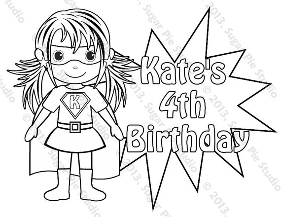 Personalized superhero coloring page birthday party favor colouring activity sheet personalized printable template