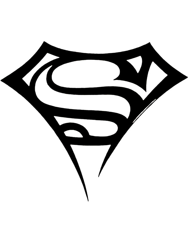 Superman logo on coloring page in tattoo style