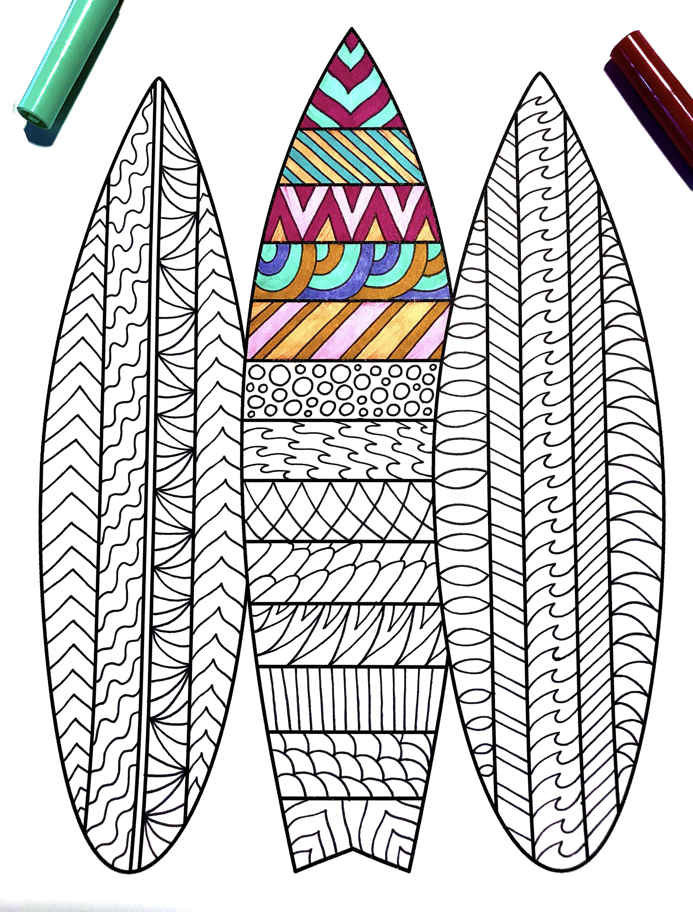 Surfboards â pdf zentangle coloring page â scribble stitch