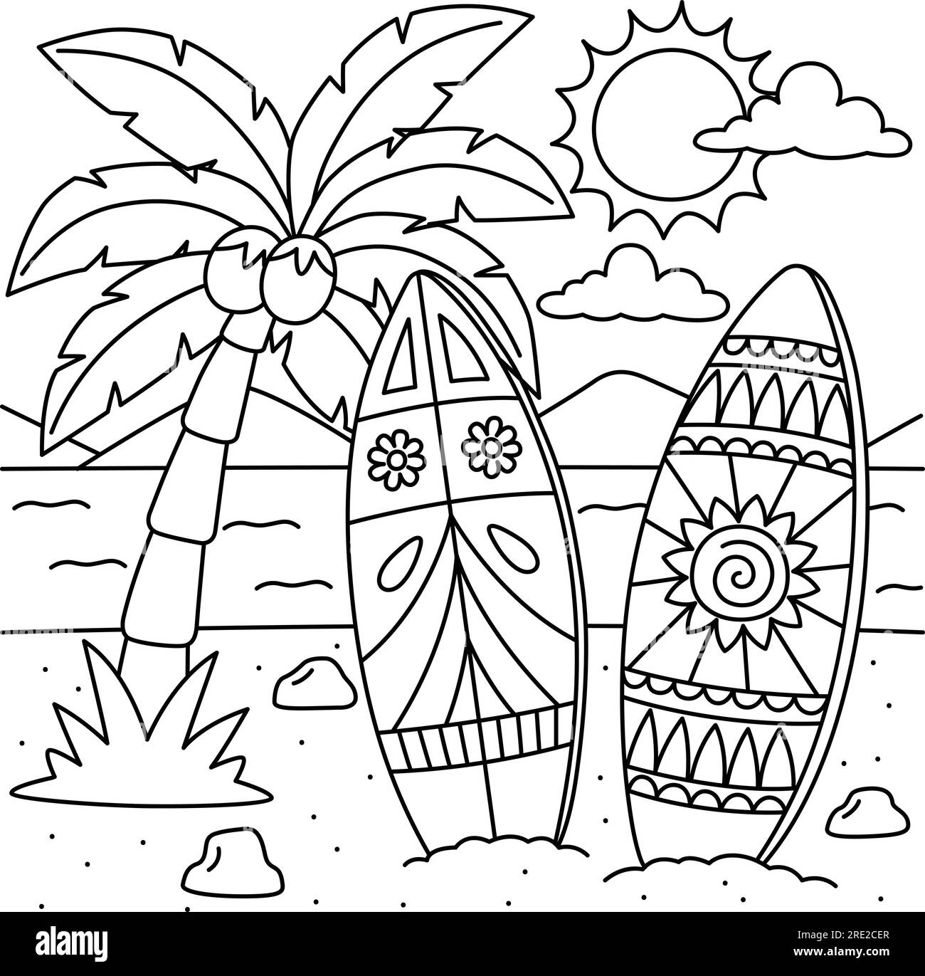 Surfboard summer coloring page for kids stock vector image art