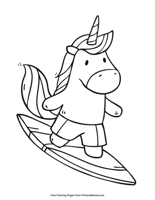 Unicorn surfer coloring page â free printable pdf from