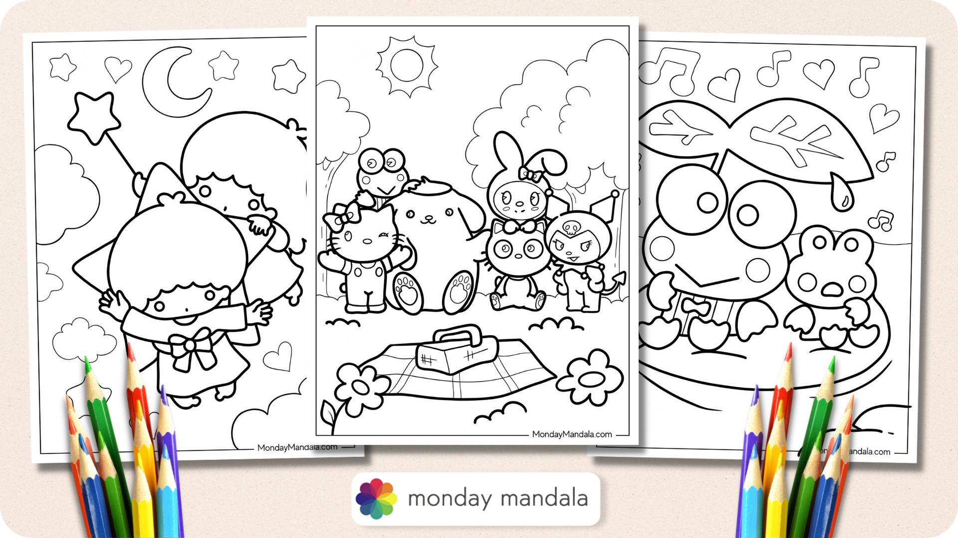 Sanrio coloring pages free pdf printables