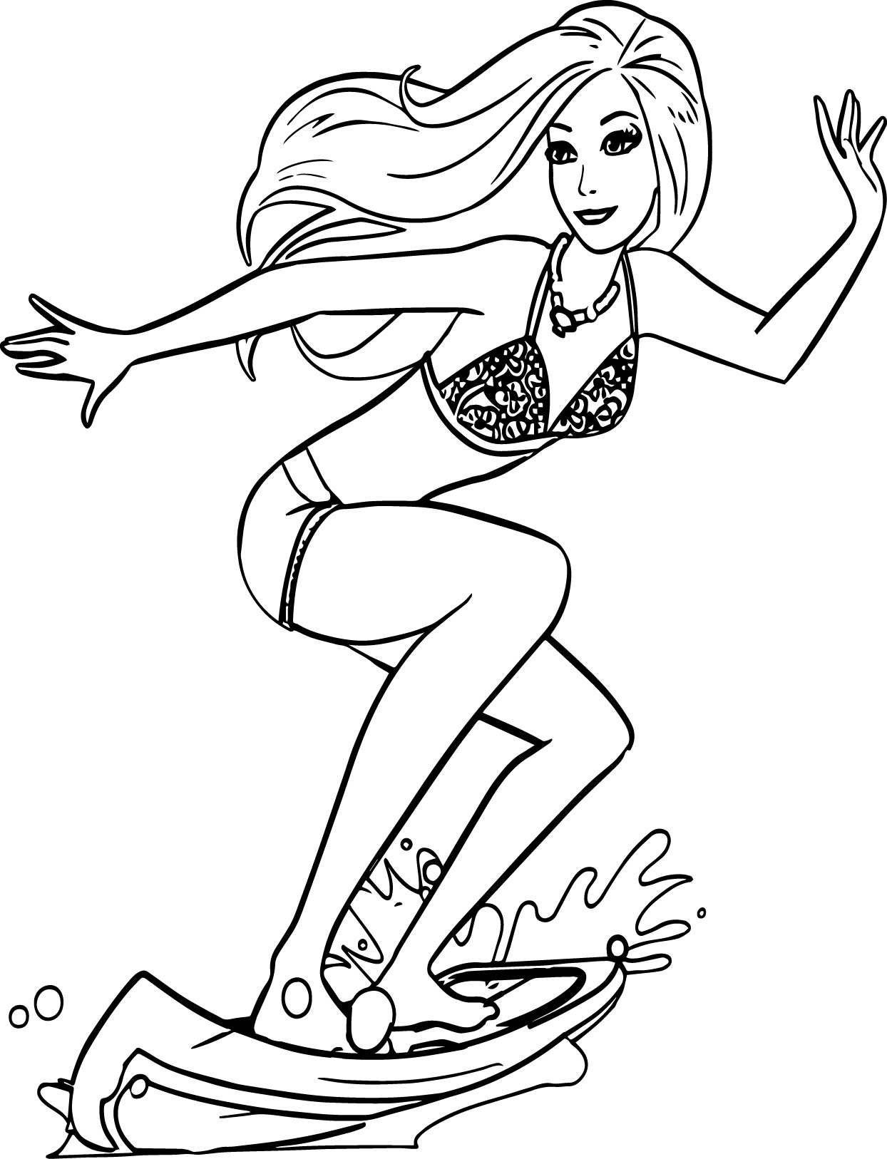 Coloring barbie pages surfing waves girl surfer color printable mau bup wecoloringpage hinh print mermaid movie getdrawings getcolorings cartoon template sketch coloring page