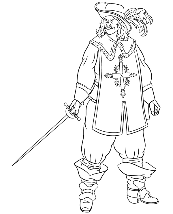 Musketeer with a sword coloring sheet