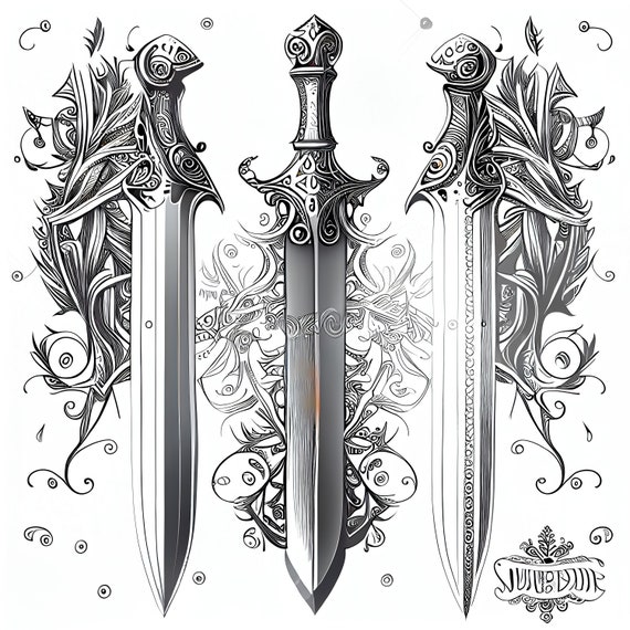 Pack stress relief coloring pages swords digital print filigree detailed mandala instant download set coloring pages for adults