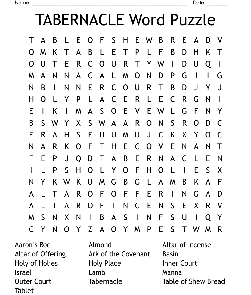 Tabernacle word puzzle word search