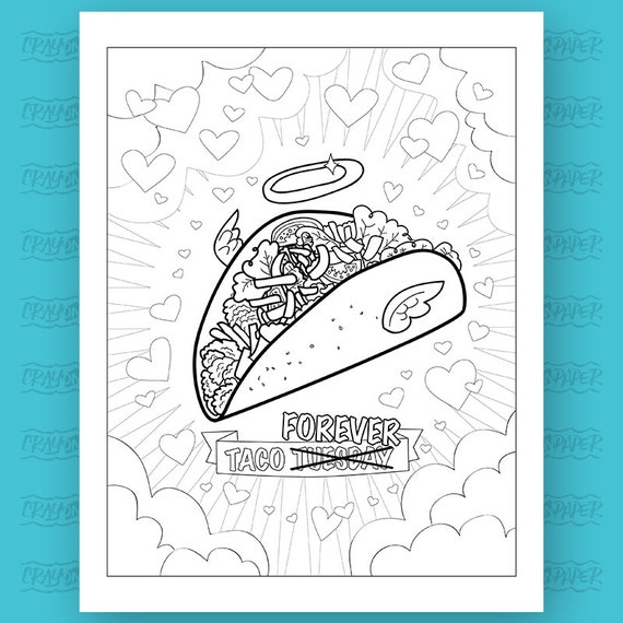 Funny taco printable pdf adult coloring sheet funny coloring art print instant download instant download