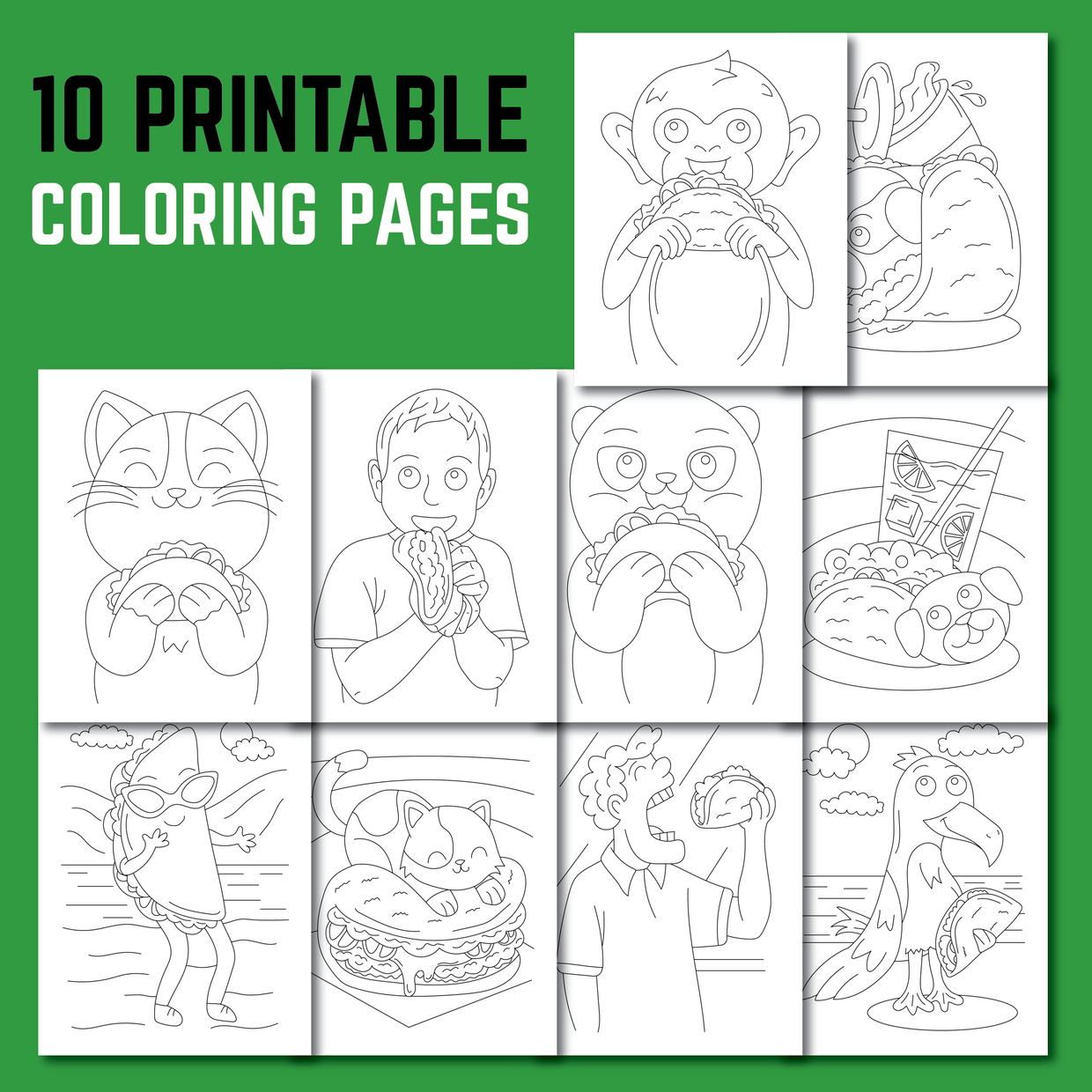 Taco coloring pages pack