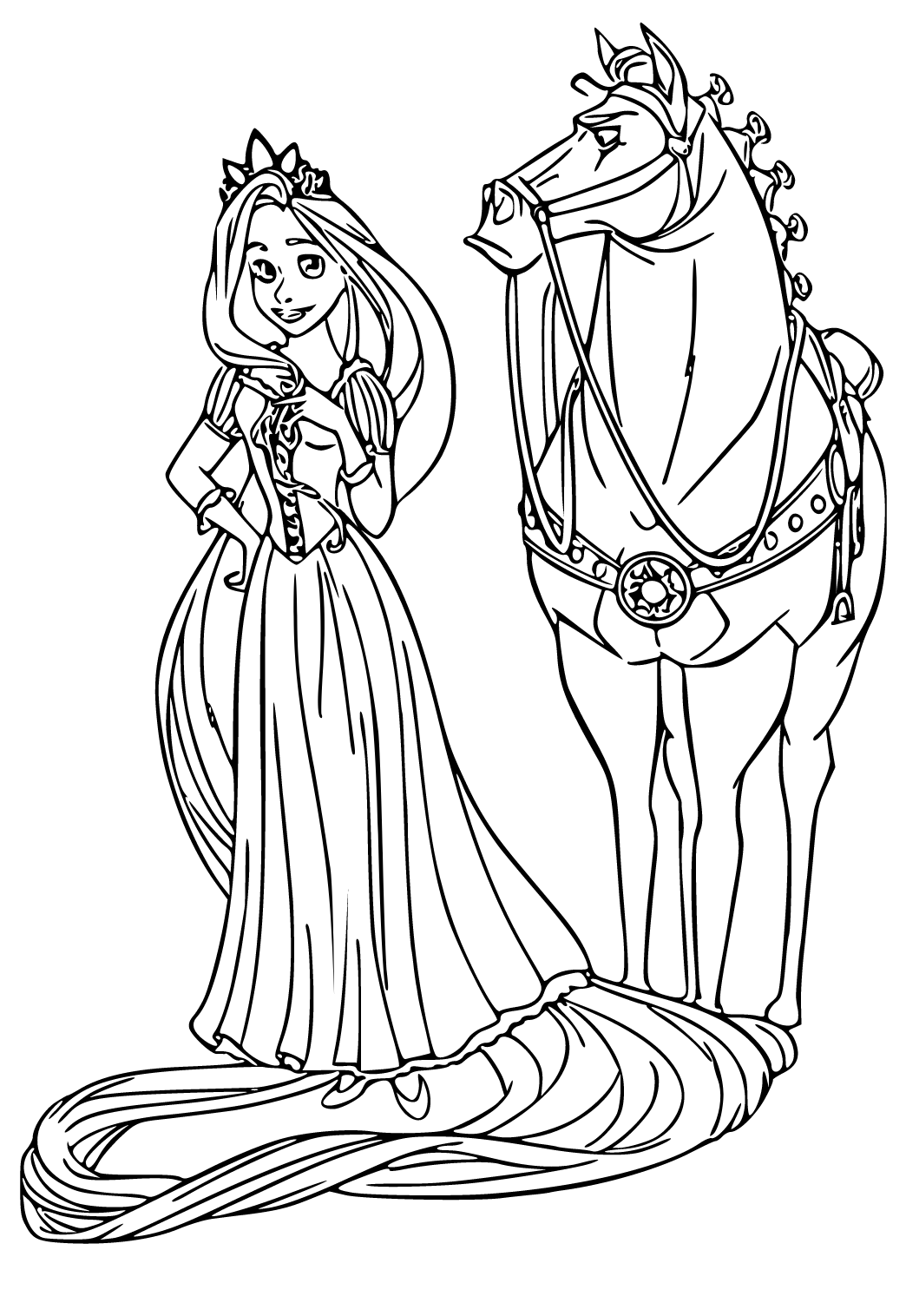 Free printable tangled horse coloring page for adults and kids