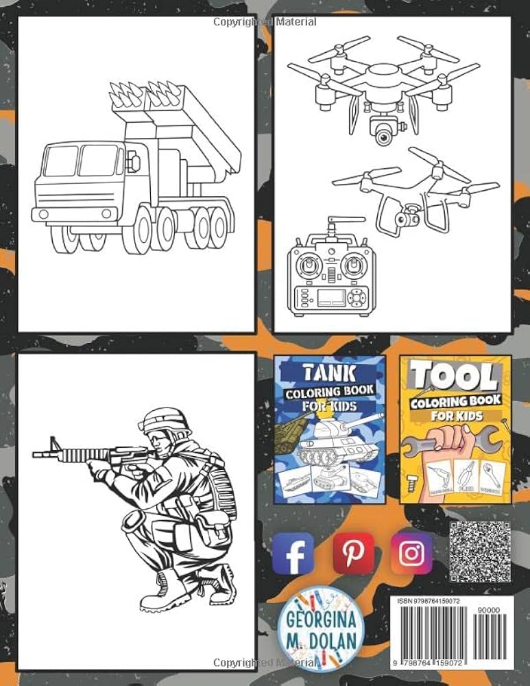 Army coloring book for boys military coloring pages for kids with heavy armored vehicles guns tanks soldiers planes robots air force navy and more m dolan georgina books