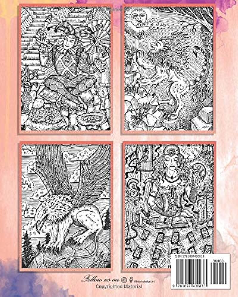 Tarot cards adult coloring book stress relieving creative fun drawings to calm down reduce anxiety relax design blush books