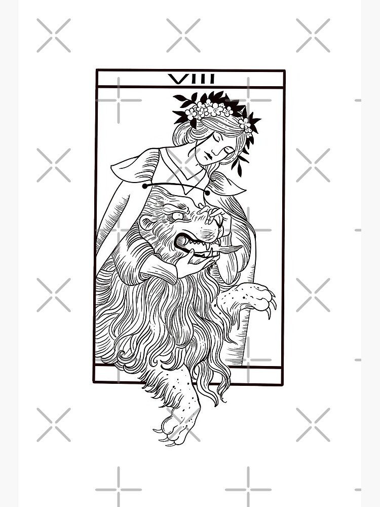 Tarot card for strength by blacklinesw art board print for sale by blacklinesw