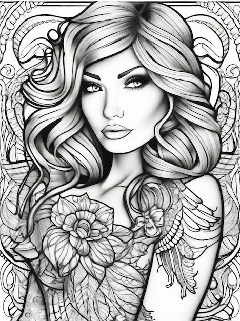 Premium ai image coloring pages for adults tattoos line art