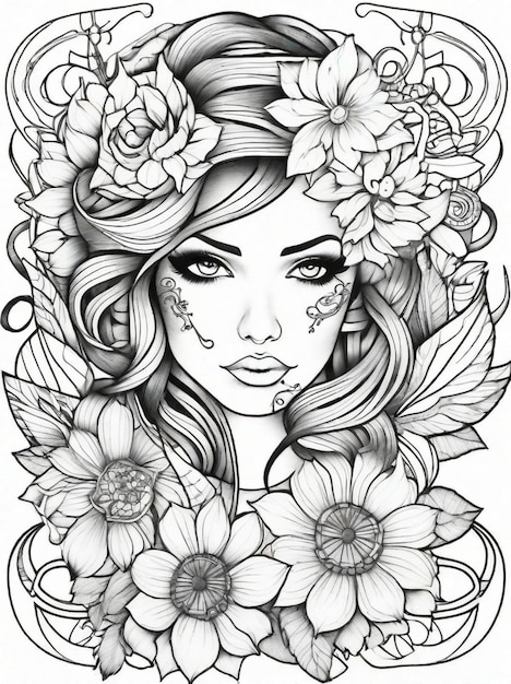 Premium ai image coloring pages for adults tattoos line art