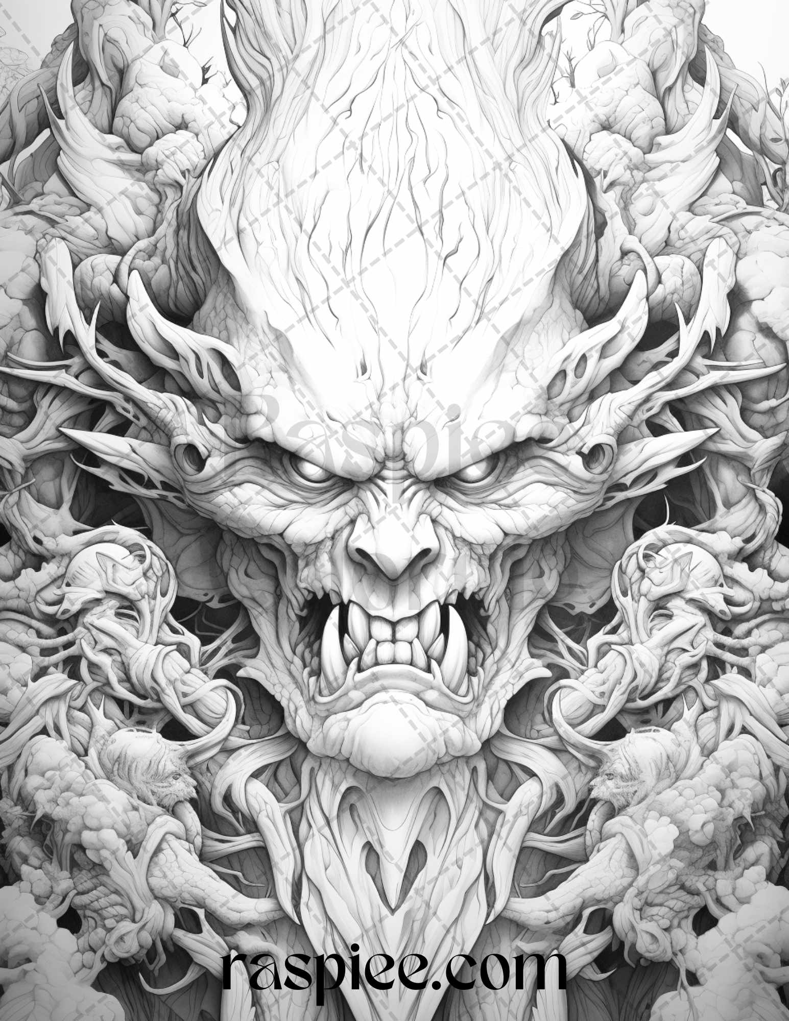 Fantasy demons grayscale coloring pages for adults printable pdf f â coloring