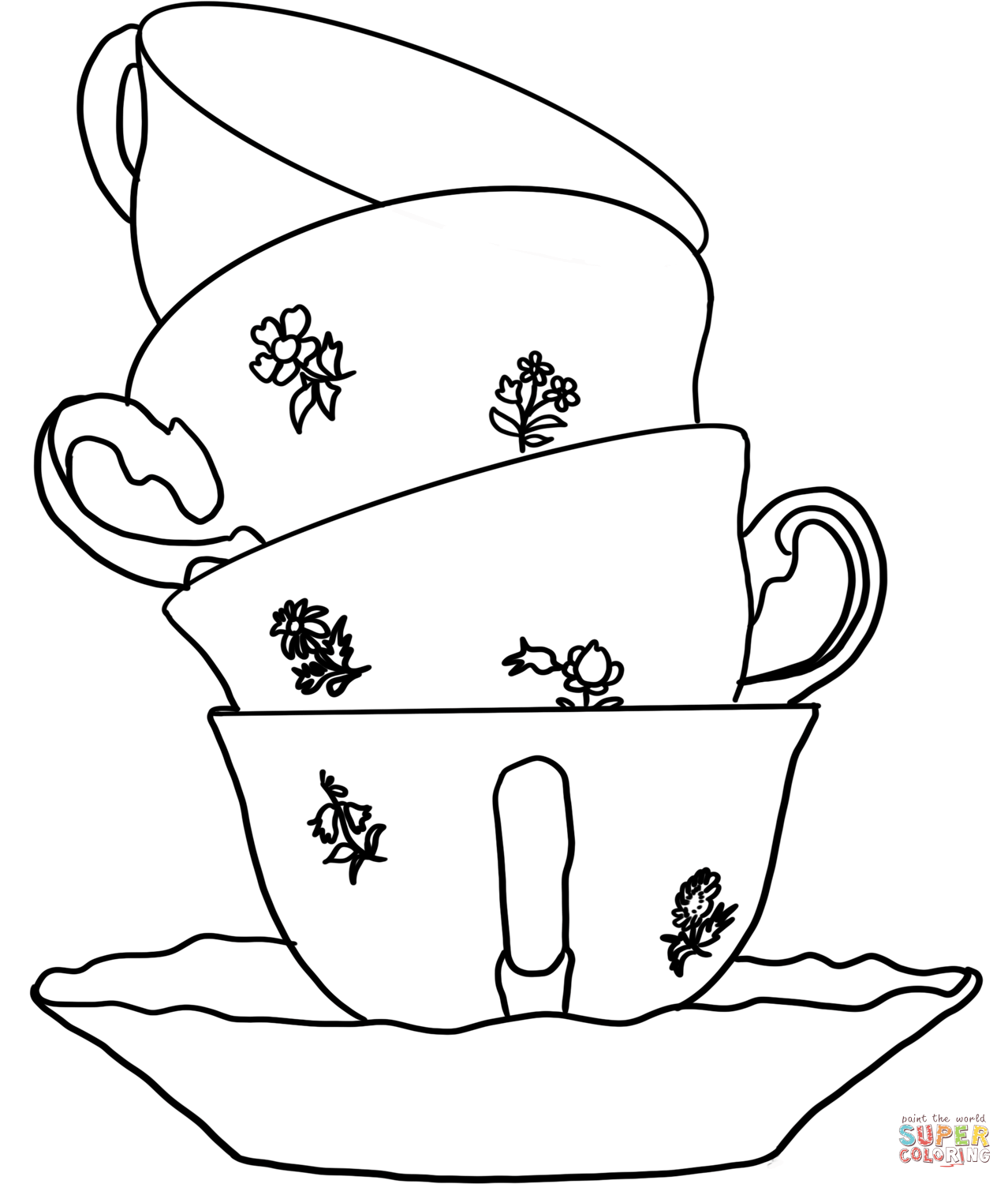 Stack of tea cups coloring page free printable coloring pages