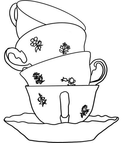 Stack of tea cups coloring page free printable coloring pages