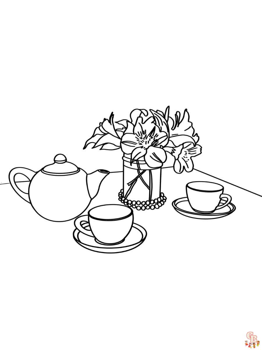 Printable tea party coloring pages free for kids and adults