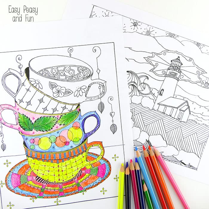 Tea cups and lighthouse coloring pages