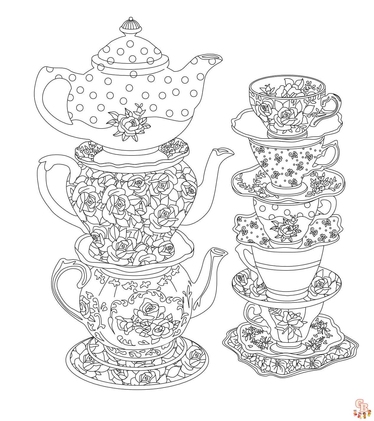 Printable tea party coloring pages free for kids and adults