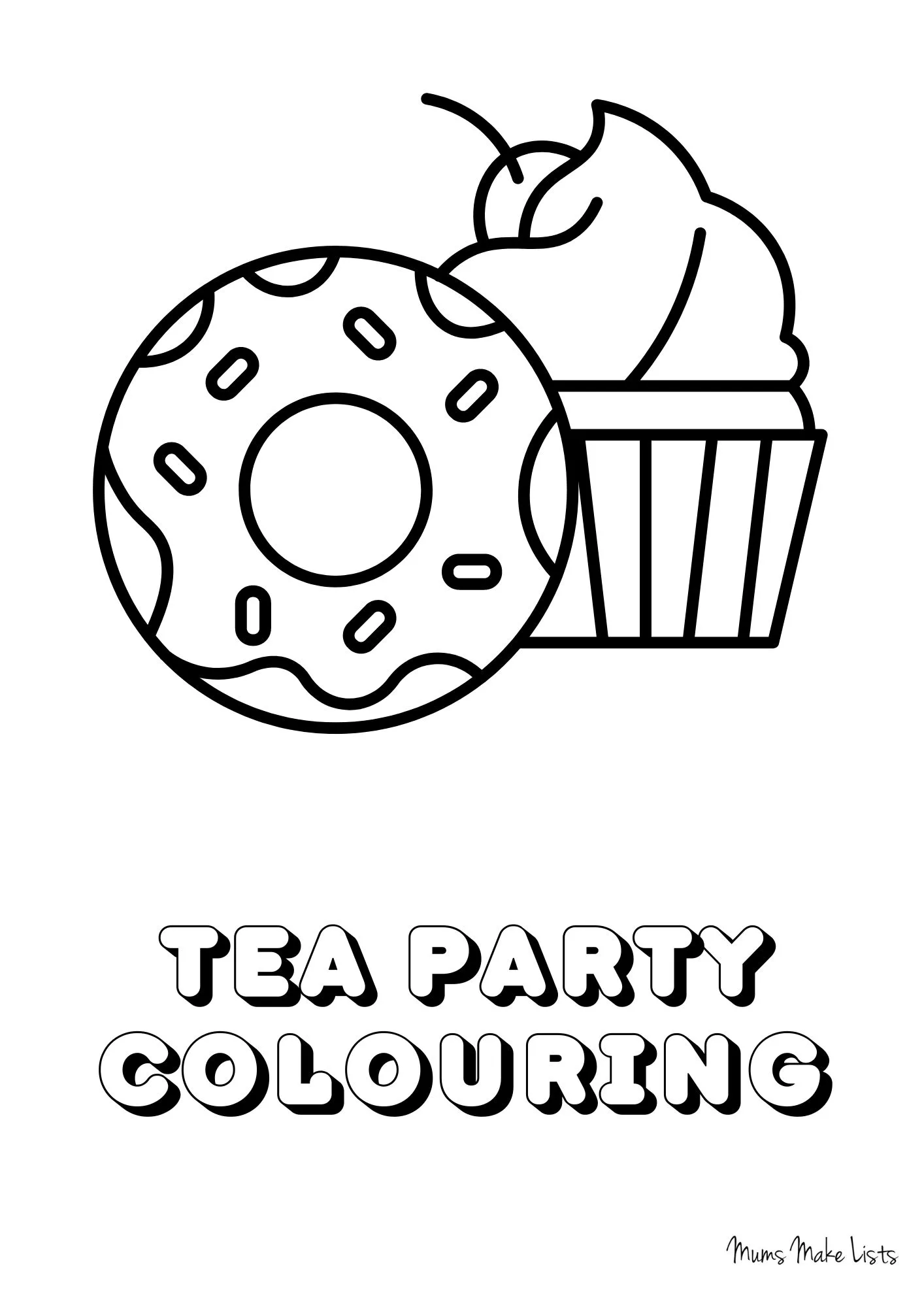 Cute tea party colouring pages free printable