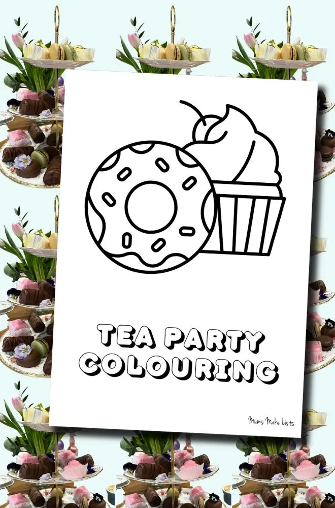 Cute tea party colouring pages free printable