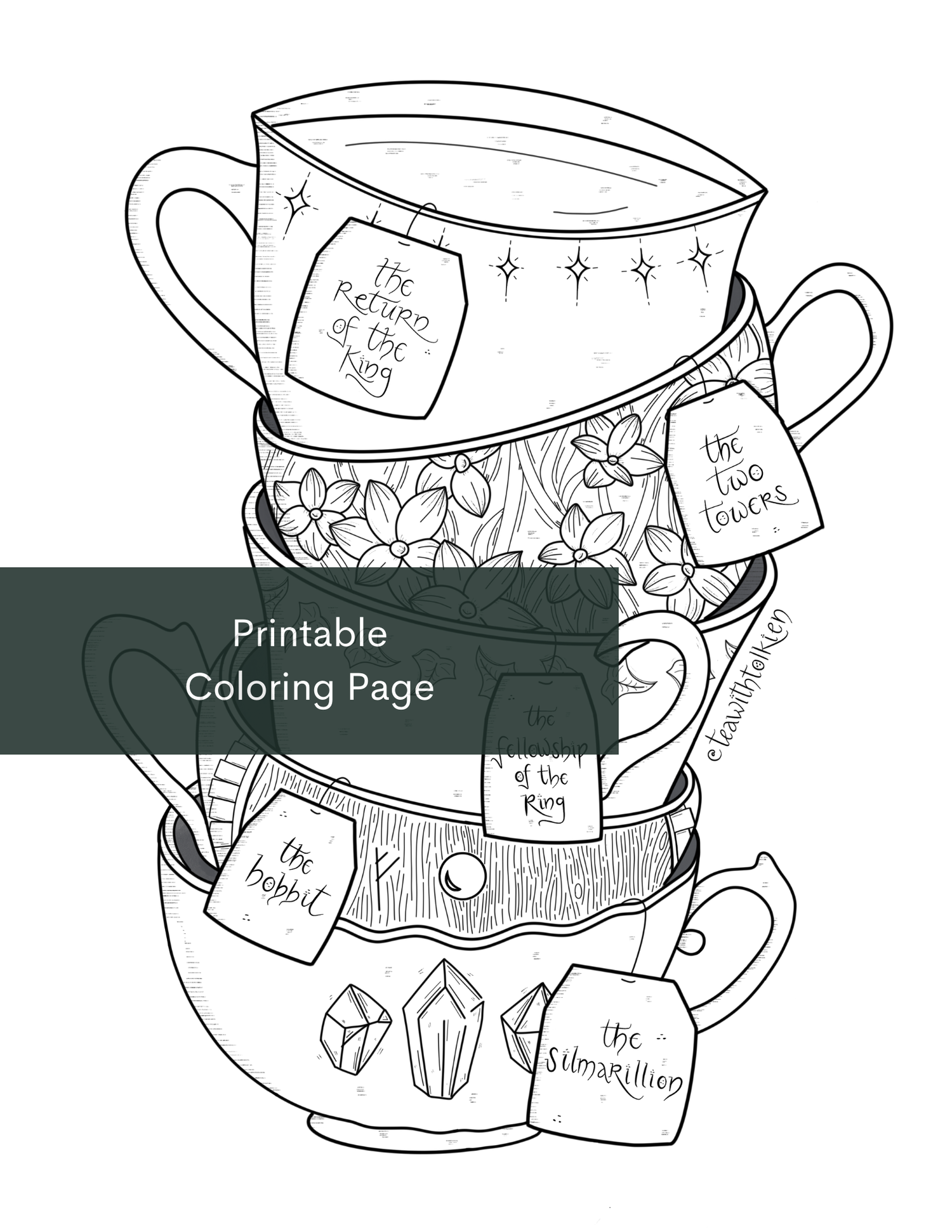 Tea cup stack coloring page â tea with tolkien