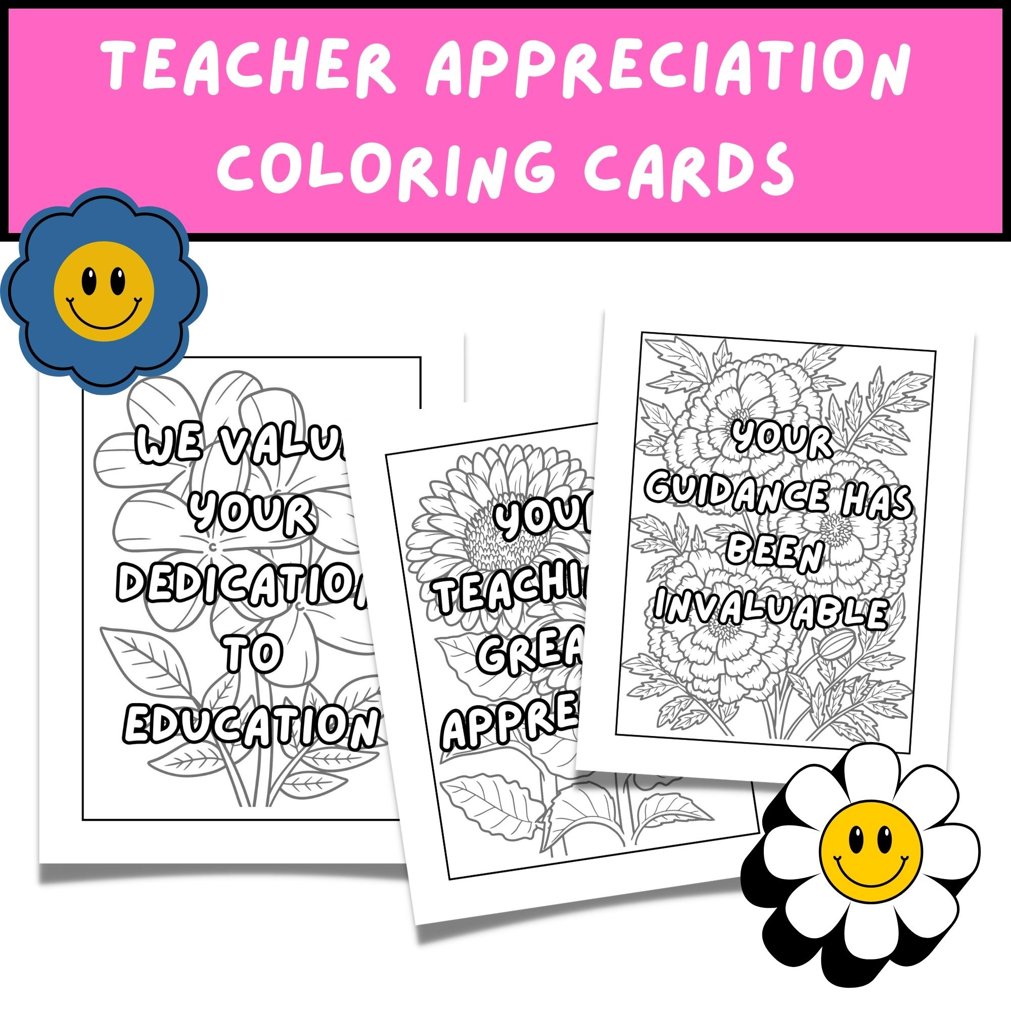 Teacher appreciation coloring cards